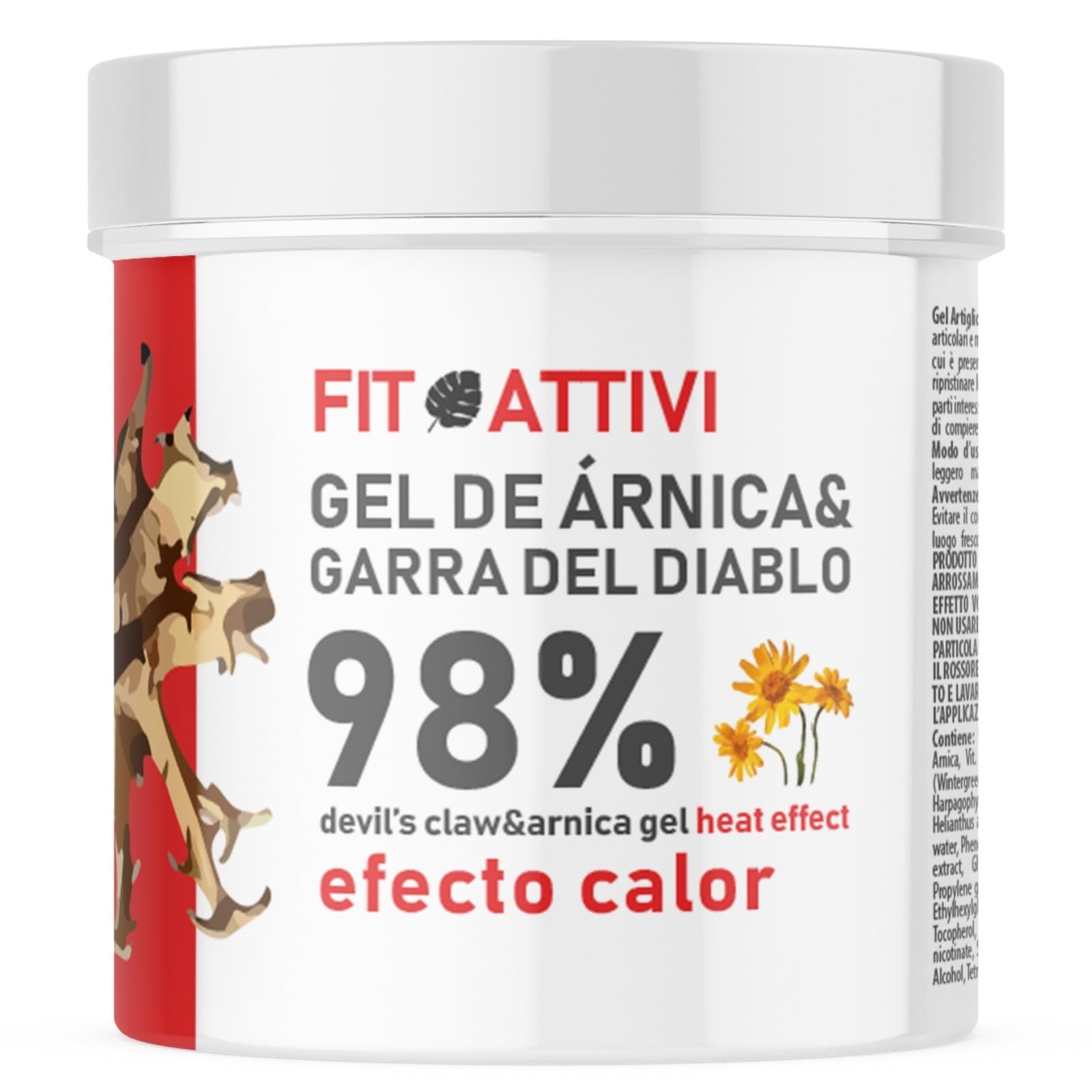 FITOATTIVI - Gel de Garra del Diablo 98% Efecto Calentador 550 ml con Árnica, Vitamina E y Alcanfor, Dolor Articular, Muscular y Contusión, Ingredientes BIO