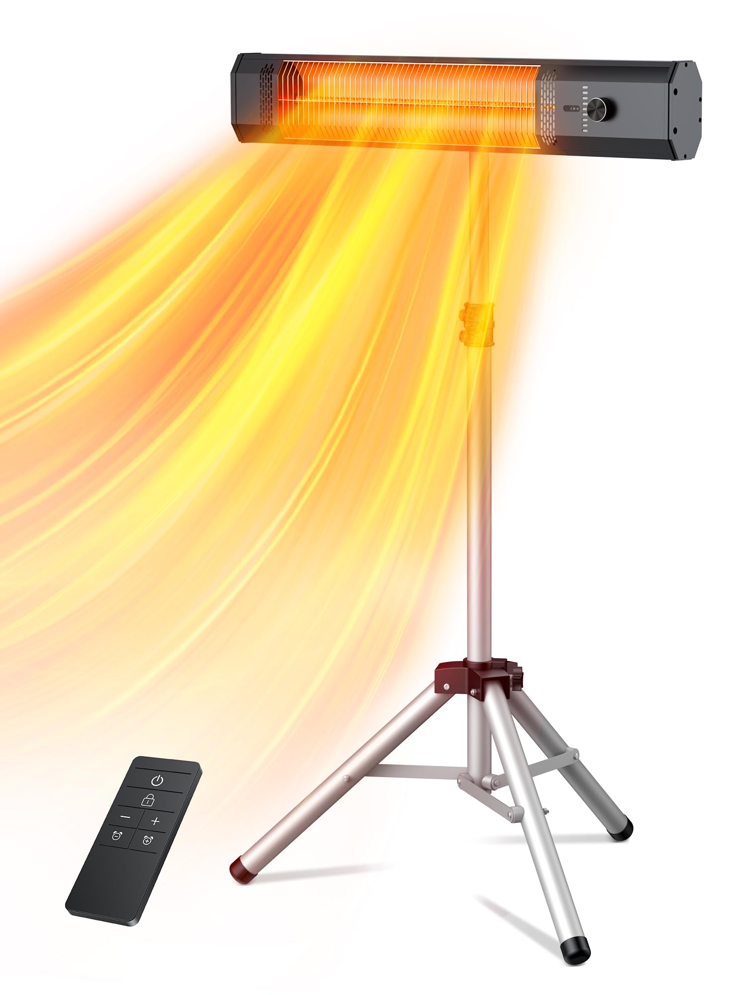 Cozzyben Patio Heater, Outdoor Electric Heater, 9 Heat Levels, 9H Timers, Tip-over & Overheating Protection, IP64 Waterproof, Infrared Space Heater with Tripod Stand for Indoor, Porch, Garage