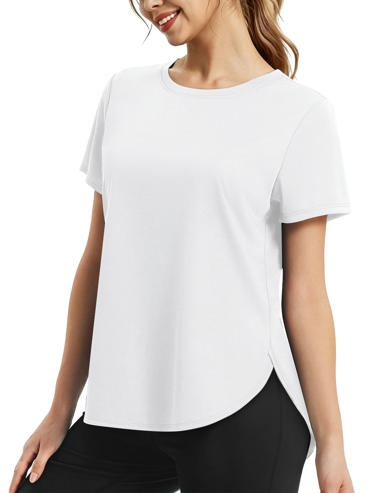 NIASHOT Workout Tops for Women Activewear Short Sleeve Shirts Gym Clothes Pilates Running Yoga Tops UPF 50+ Quick Dry — view 7