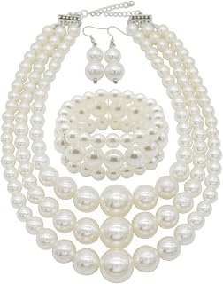 Big Pearl Necklace for Women Chunky Pearl Necklace and Earring Set Large Pearl Costume Necklace 1920s Pearl Necklace Faux Pearls Gatsby Accessories