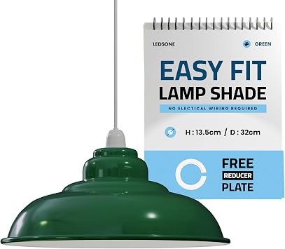 LEDSONE Retro Style Green 32cm Metal Ceiling Lampshade Replacement for Pendant Light Easy Fit Curvy Lamp Fitting with Reducer Ring in Home D cor, Living Room and Indoor Improvement [Energy Class A]