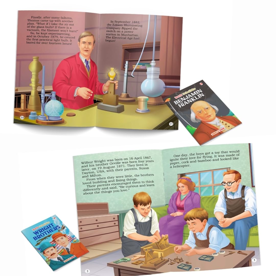 Story Books for Kids - World Scientists (Set of 5 Books) (Illustrated) - Benjamin Franklin, James Watt, Thomas Alva Edison, Alexander Graham Bell, The ... Brothers- Biographies for Children - Age 6 + 1