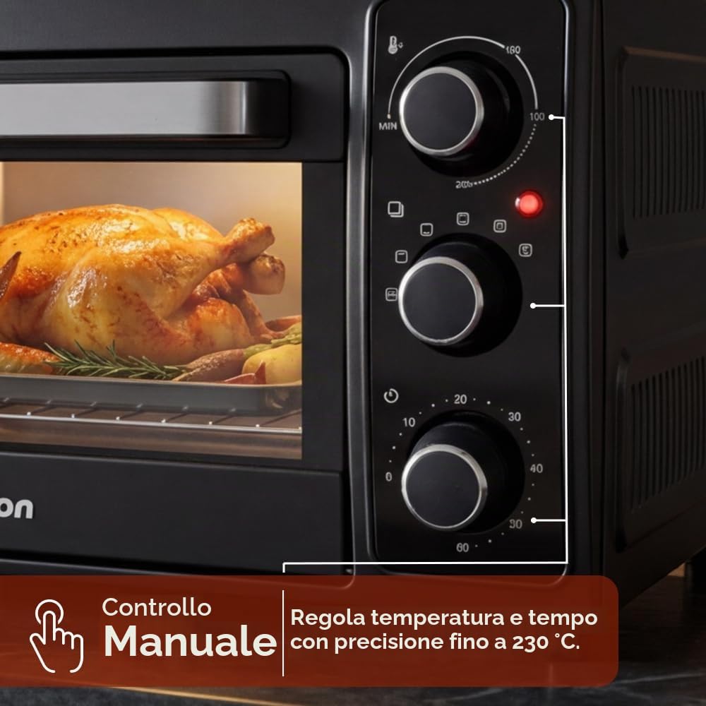 Forno da tavolo 28 l, Convezione, 1500 W, 5 funzioni di cottura, controllo meccanico, NHS2800N, Termostato regolabile, temperatura massima 230°, timer 60 min