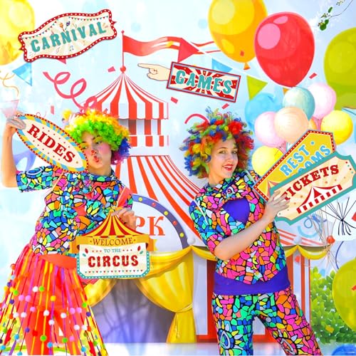 Image of Hooqict 20 Pieces Carnival Decorations Circus Theme Party Directional Signs Carnival Party Signs Welcome to The Circus for Kids Carnival Birthday Party Decorations Supplies