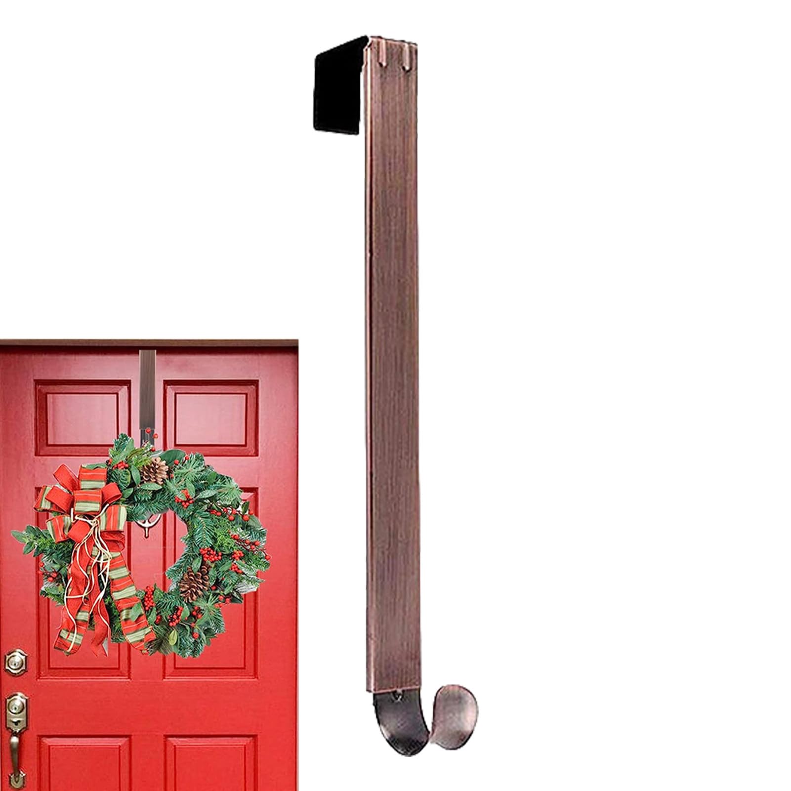 Higyee Copper Red Over Door Wreath Hanger - Festive Wreaths Metal Hangers With Soft Back Pad - Utility Hooks For Easter, Halloween, Harvest