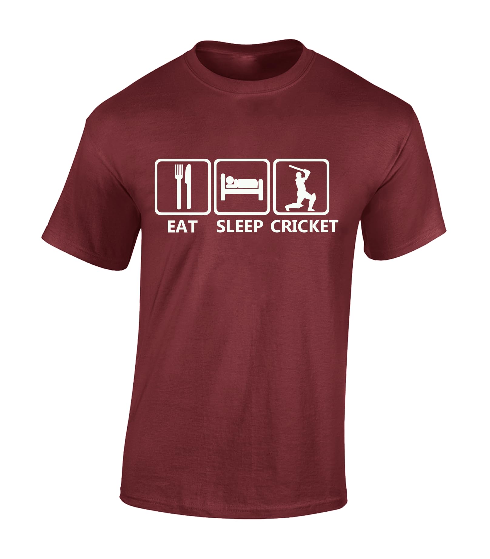 Crown Designs Eat Sleep Cricket Novelty Gifts for Men & Teenagers T-Shirts Tops - Maroon/Medium
