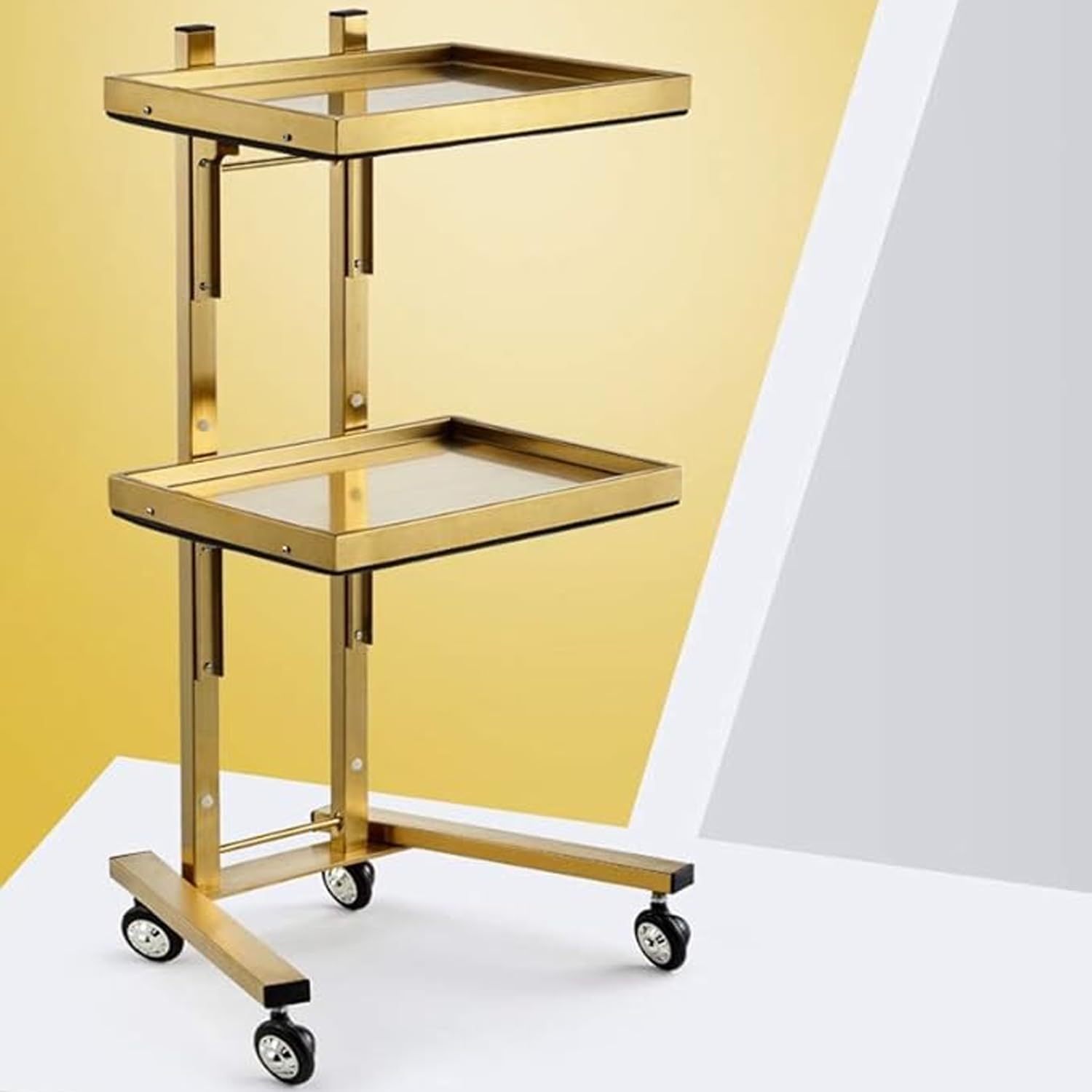 Carrello in metallo per salone, carrello pieghevole a 2 livelli con ruote, carrello portaoggetti in acciaio inossidabile per spa, casa e cucina