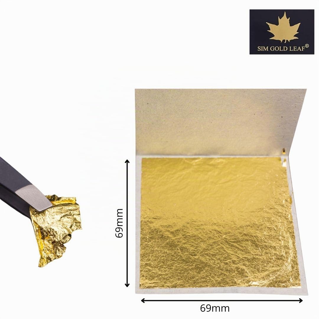 Hoja de oro de 24 quilates en una base 100% auténtica, 69 mm x 69 mm, Paquete de 500