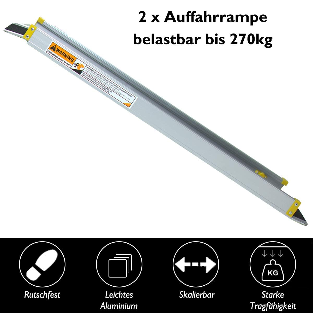 FANTASK 2 rampe in alluminio, 121,5-212,5 cm, rampa per sedia a rotelle con rivestimento antiscivolo, rampa telescopica antiscivolo fino a 270 kg, coppia di rampe telescopiche per sedia a rotelle e