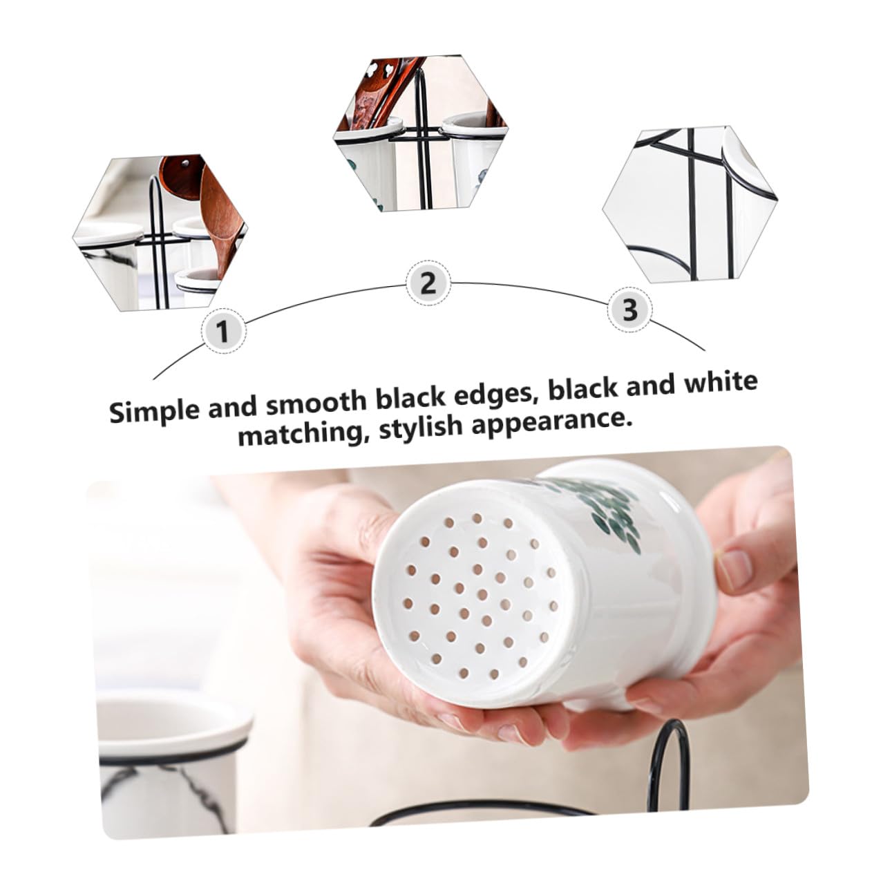 Support de Rangement pour Baguettes Égouttoir Facile à Nettoyer en Céramique et Fer Blanc Design Simple et Élégant Cuisine Maison