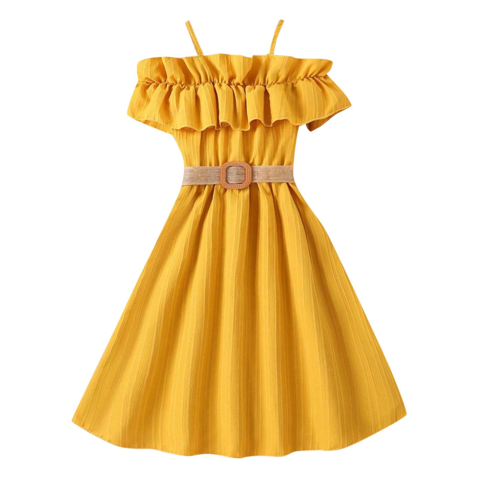 Cokbyavla Girls Yellow Kid Dresses Princess,Sundresses For Teens Junior Long Sleeve Dresses Bright Pink Floral Little Dress Tween Dress Formal Mini Dress Casual Dress For
