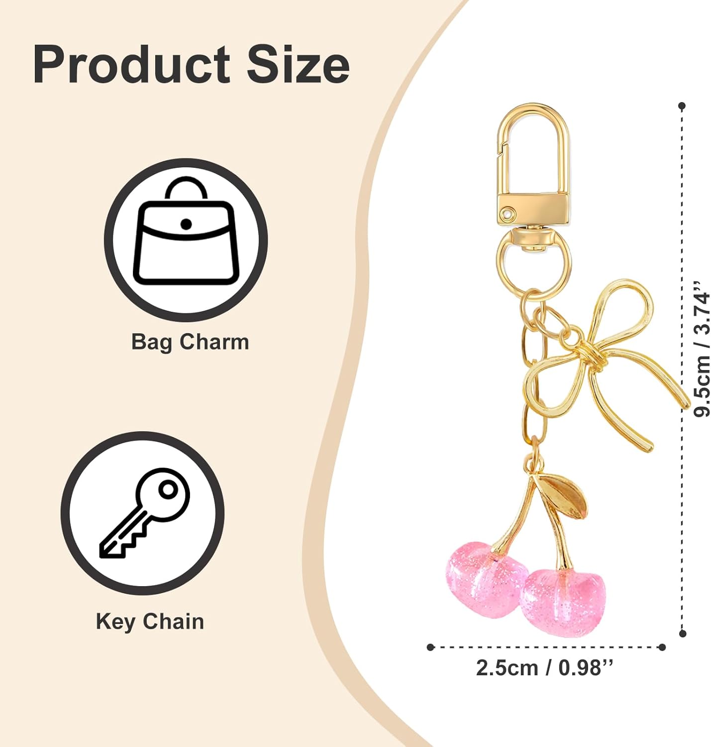 Cherry Keychain Bag Charm for Women - Cute Cherry Purse Accessory for Women,Handbag Charms for Car Keys - Image 3