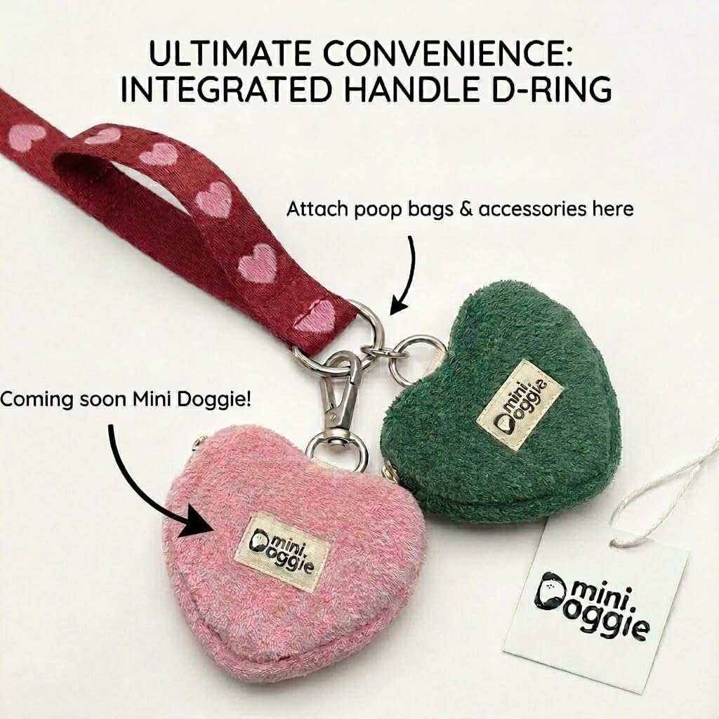 Heart Leash – 3 Colors, Double Lock Safety Clip, Durable 2.5cm Wide Dog Walking Lead (Red)