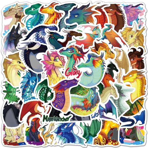 50Pcs Cute Cartoon Wings of Fire Stickers - Fantasy Literature Decorative Waterproof Decal Stickers for Kids, Teens & Adults for Water Bottle Laptop Toy Sticker (Wings)