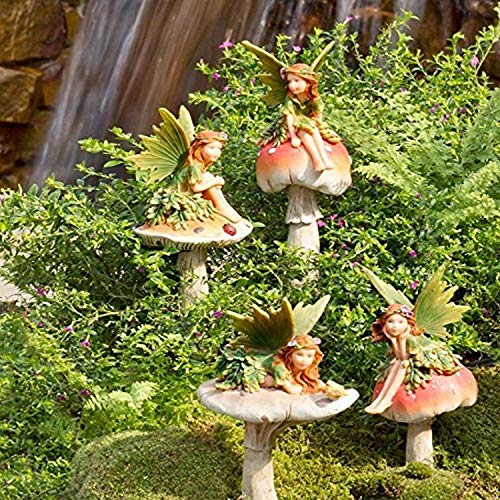 Plow & Hearth Go7431 Fairies On Mushrooms Outdoor Garden Stakes, Set Of 4 #TOP8