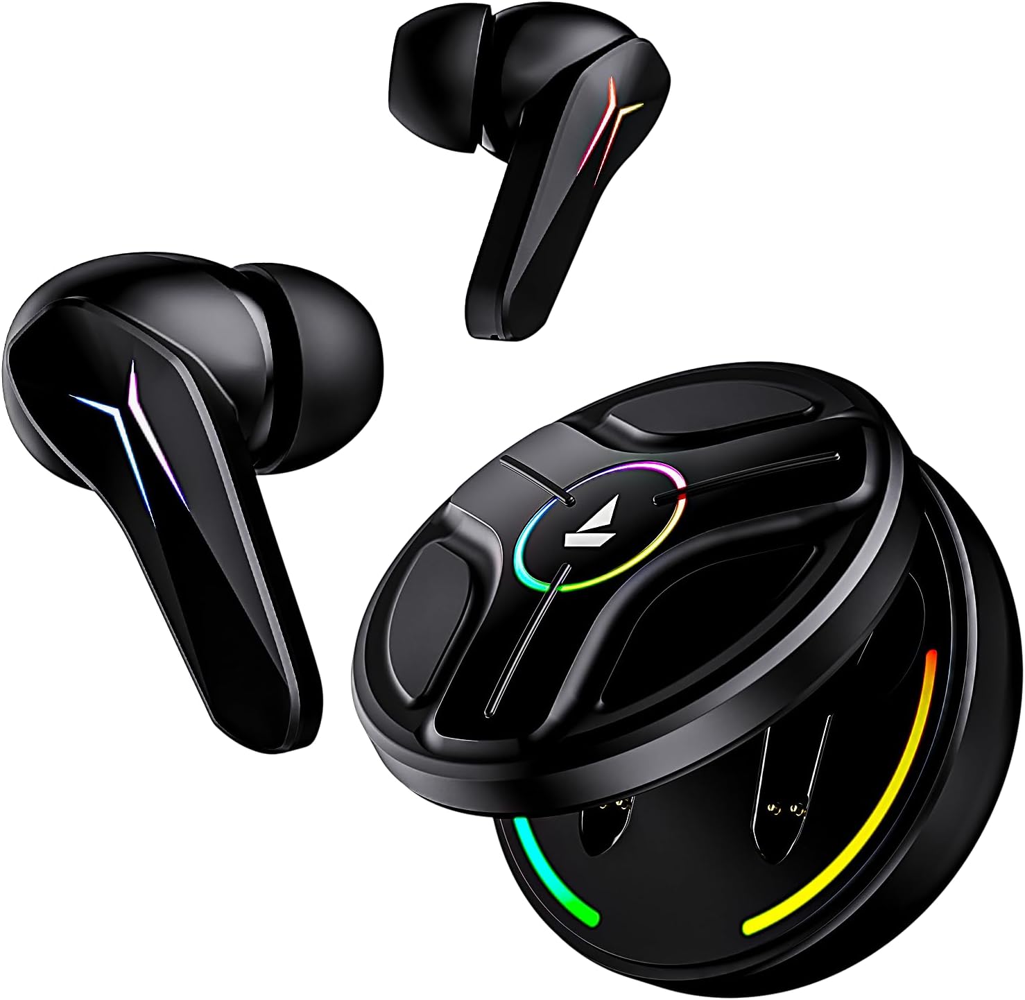 Boat Immortal 141, ENx Tech, 40HRS Battery, Low Latency Mode, Fast Charge, IPX4, IWP Tech, RBG Lights, v5.3 Bluetooth TWS in Ear Earbuds Wireless Earphones with mic, Gaming Earbuds (Black Sabre)