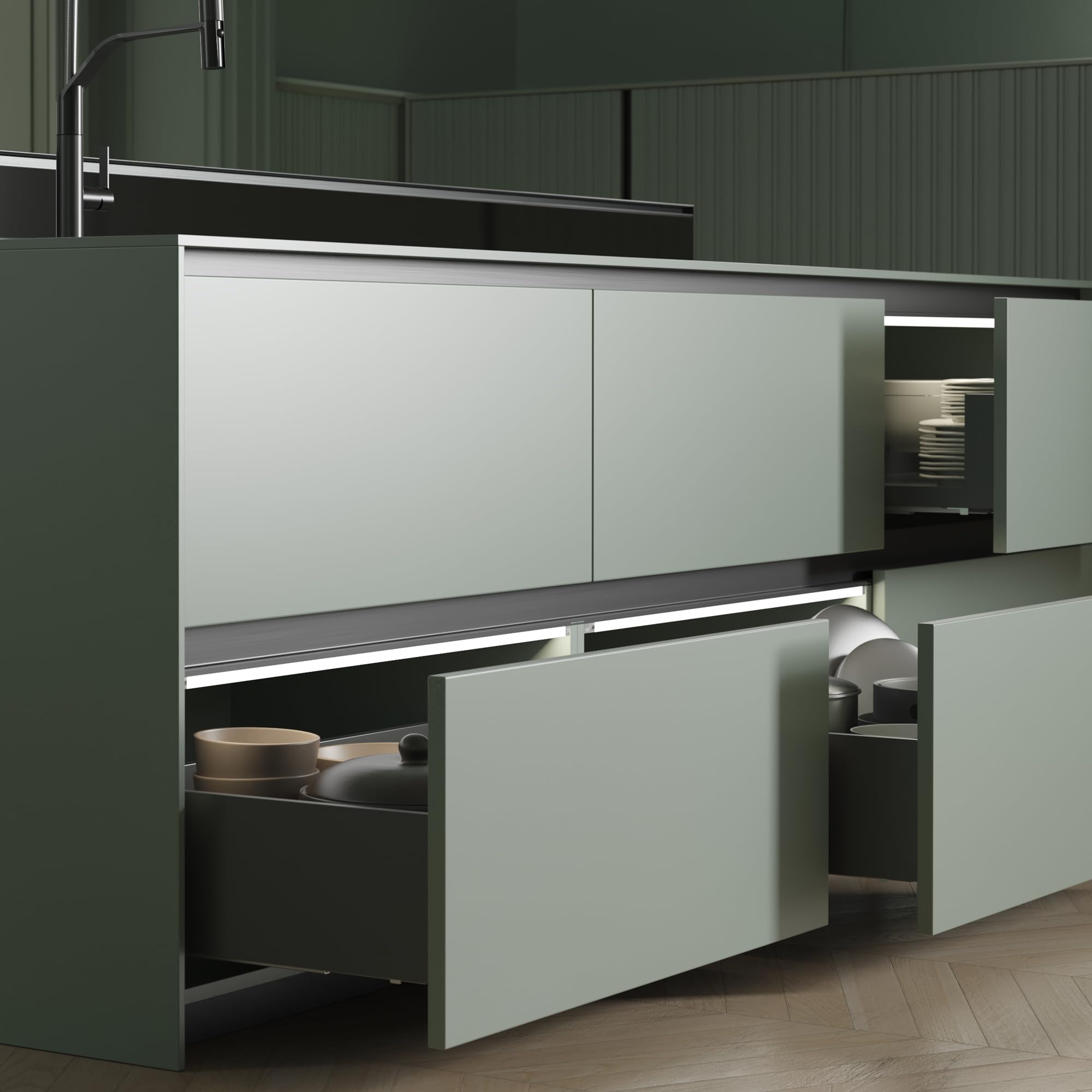 Emuca - Vertex with 3D Regulation External Drawer, Height 178mm, 40kg, Board Thickness of 18mm, Depth 400mm, Steel, Anthracite Grey - Image 3