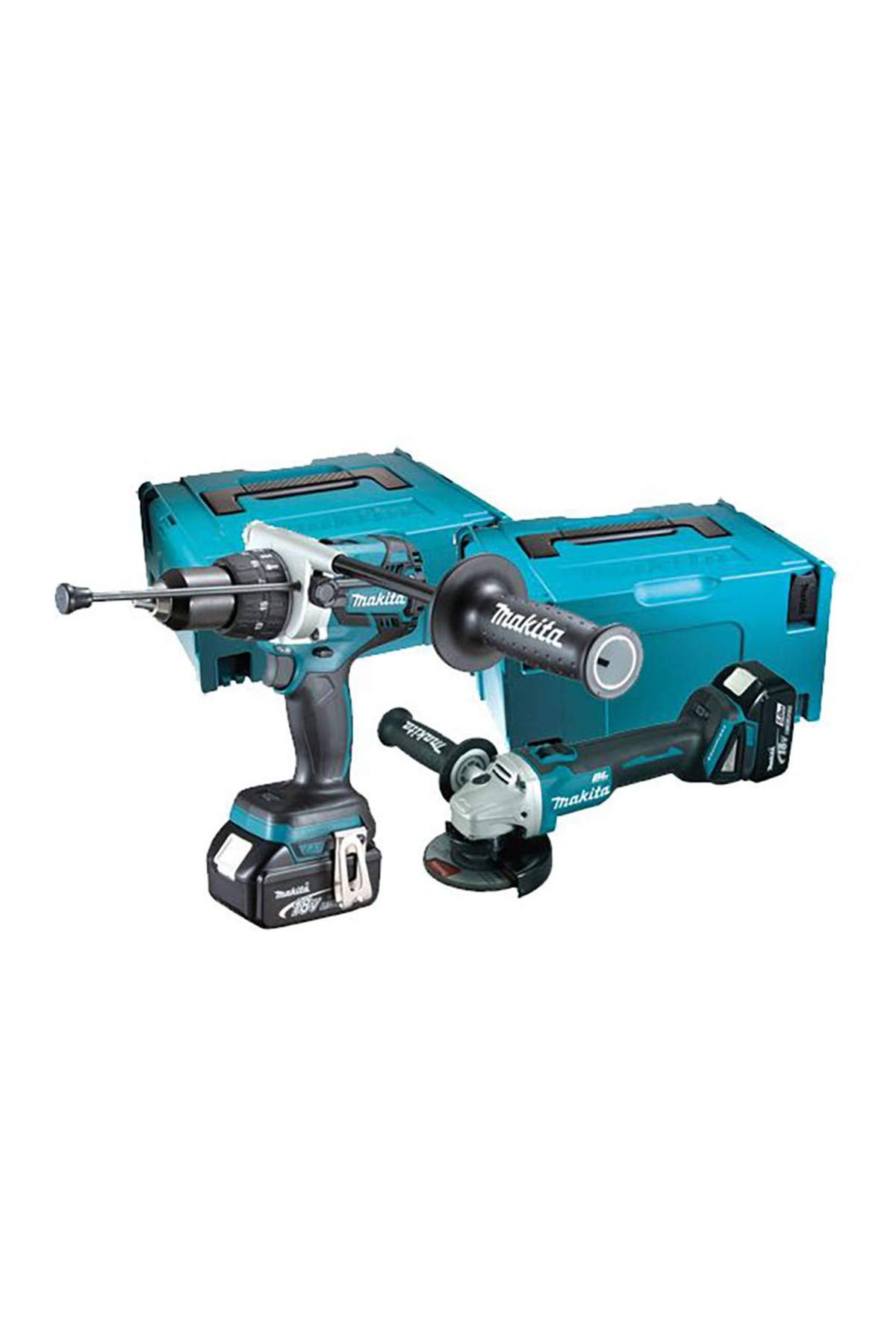 MAKITA trapano avvitatore brushless con percussione DHP481 + smerigliatrice brushless 115mm DGA454 con 4 batterie 18v 5ah