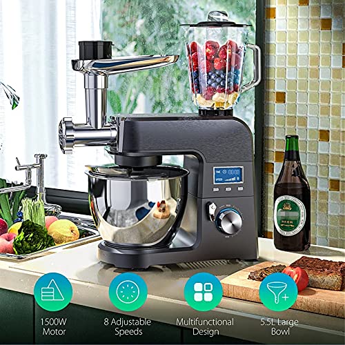 EXCLVEA Küchenmaschine 1500W 8 Geschwindigkeit Kippkopf Küchenfuttermischer Mit 5,5l Schüssel… – Bild 3