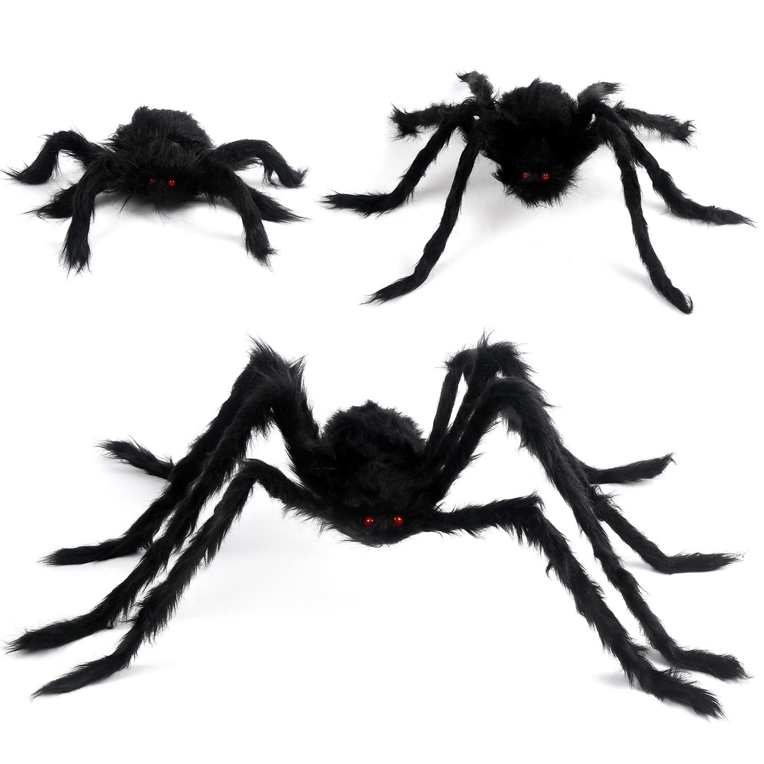 FINGOOO Halloween 3 Pack Realistic giant spider halloween decorations, Realistic Hairy Tarantula for Halloween Haunted House Party Decorations((60inch+ 30inch+ 12inch)