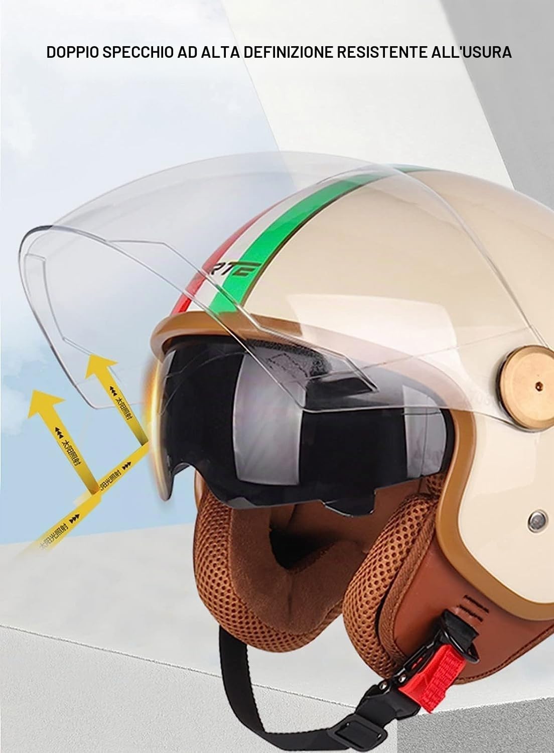 Casco Aperto Con Visiera Parasole, Omologato ECE Mezzo Casco Moto Doppia Visiera Casco Moto Ciclomotore Cruiser Bobber E Chopper Per Uomo E Donna Approvato DOT/ECE