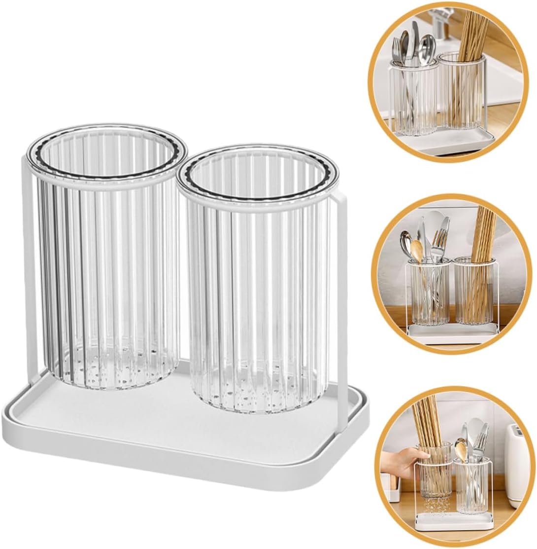 Zerodeko Kitchen Utensil Holder Multi Functional Cutlery Organizer for Spoons Forks and Chopsticks and Design Elegant Modern Kitchen Decor Space Saving Drain