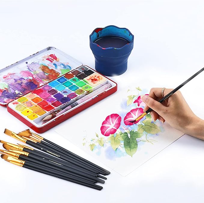 Set de 12 pinceles variados Transon para pintura artística en acrílico, acuarela y gouache miniatura 2