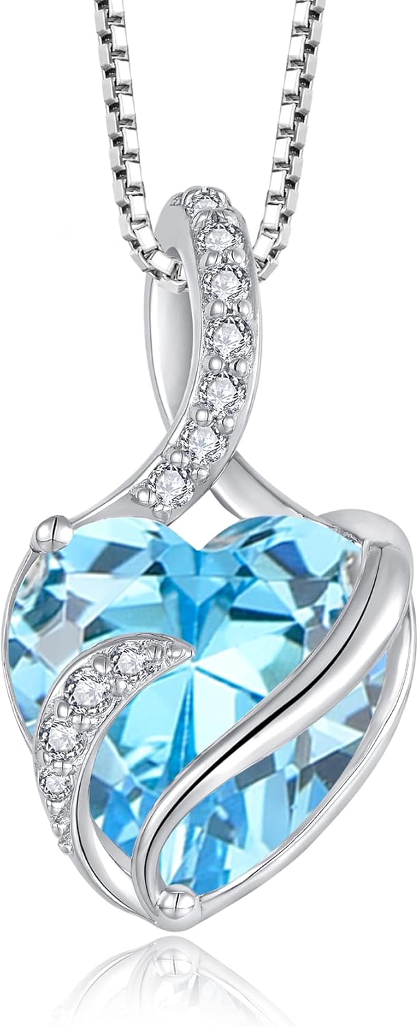 FJ Infinity Birthstone Necklace 925 Sterling Silver Love Heart Pendant Jewelry Gifts for Women