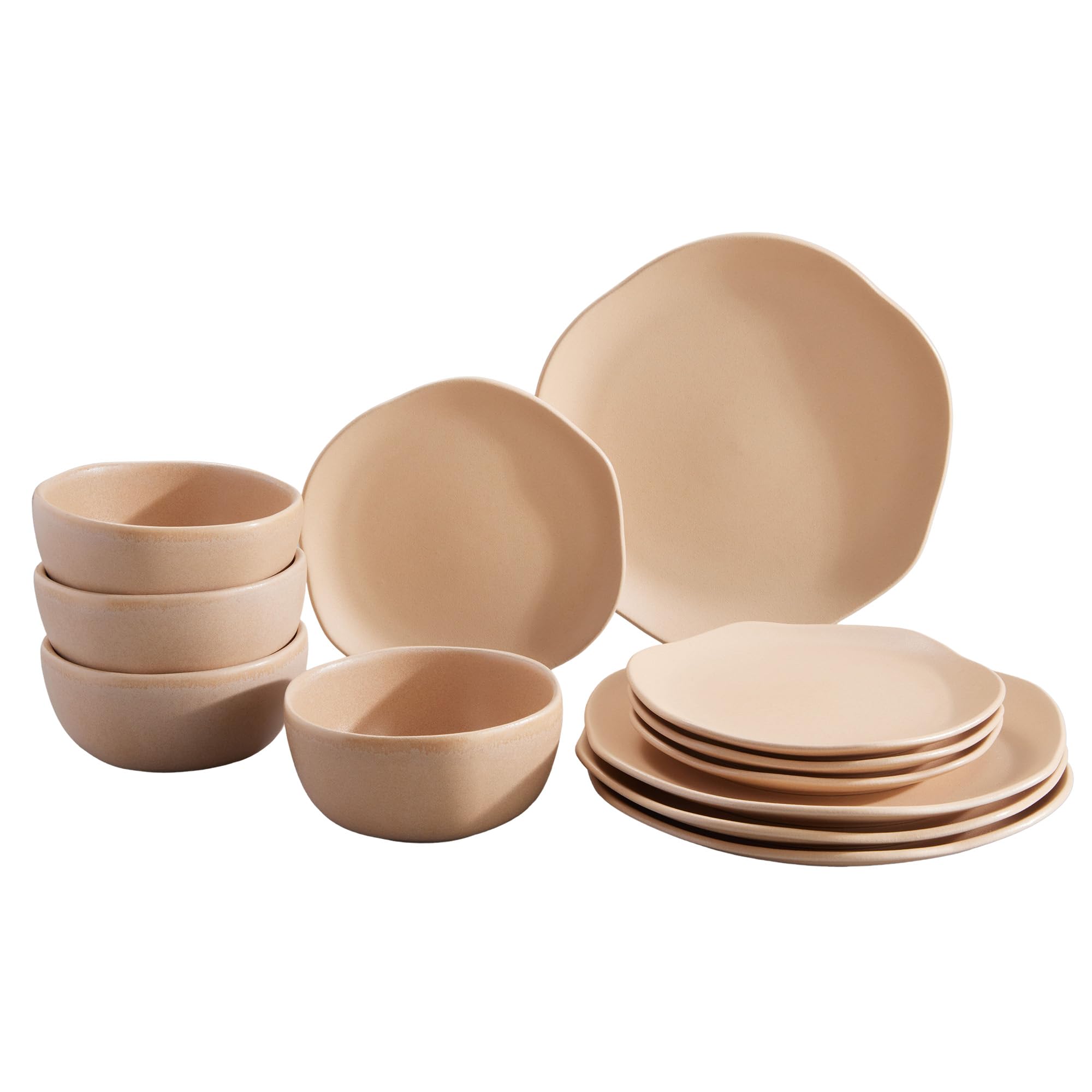 Set di stoviglie Corona da 12 pezzi, set di piatti e ciotole, set in ceramica per 4 persone, adatto al microonde e alla lavastoviglie, Areia Modern Organic Shape