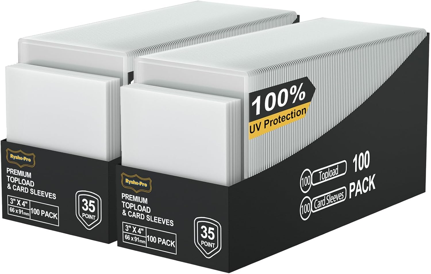 400 Card Sleeves Top Loaders, Full UV-Resistant Top Loaders for Cards, 35PT Hard Plastic Trading Card Sleeves Fit for MTG Game Baseball Sports (200 Toploaders + 200 Clear Sleeves + 2 PP Box)