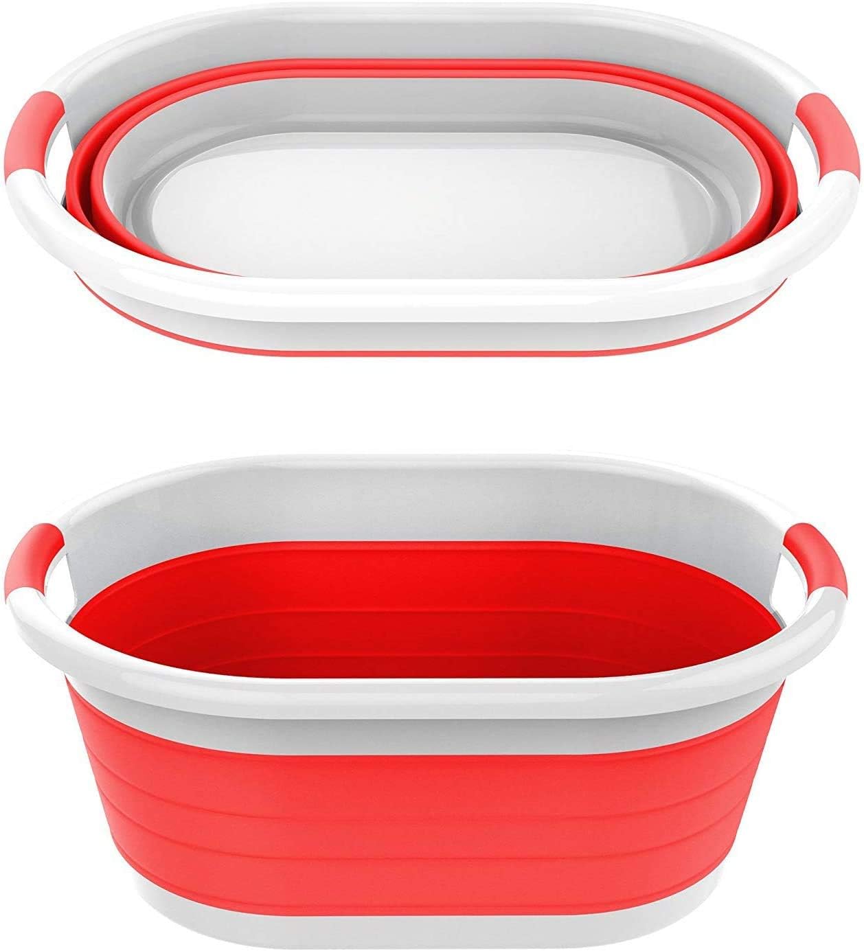 Collapsible Plastic Large Folding Pop Up Laundry Basket Space Saving Storage Container Organizer for Kids Toys or College Dorm Rooms - Decorative Laundry Hamper - Red and White (1 Pack)