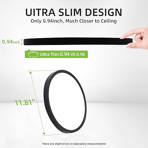 Miniatura 6 de hykolity  Luz LED redonda plana de 12 pulgadas con temperatura de color seleccionable (CCT), 24W, 3000K4000K5000K, luz de techo empotrada con