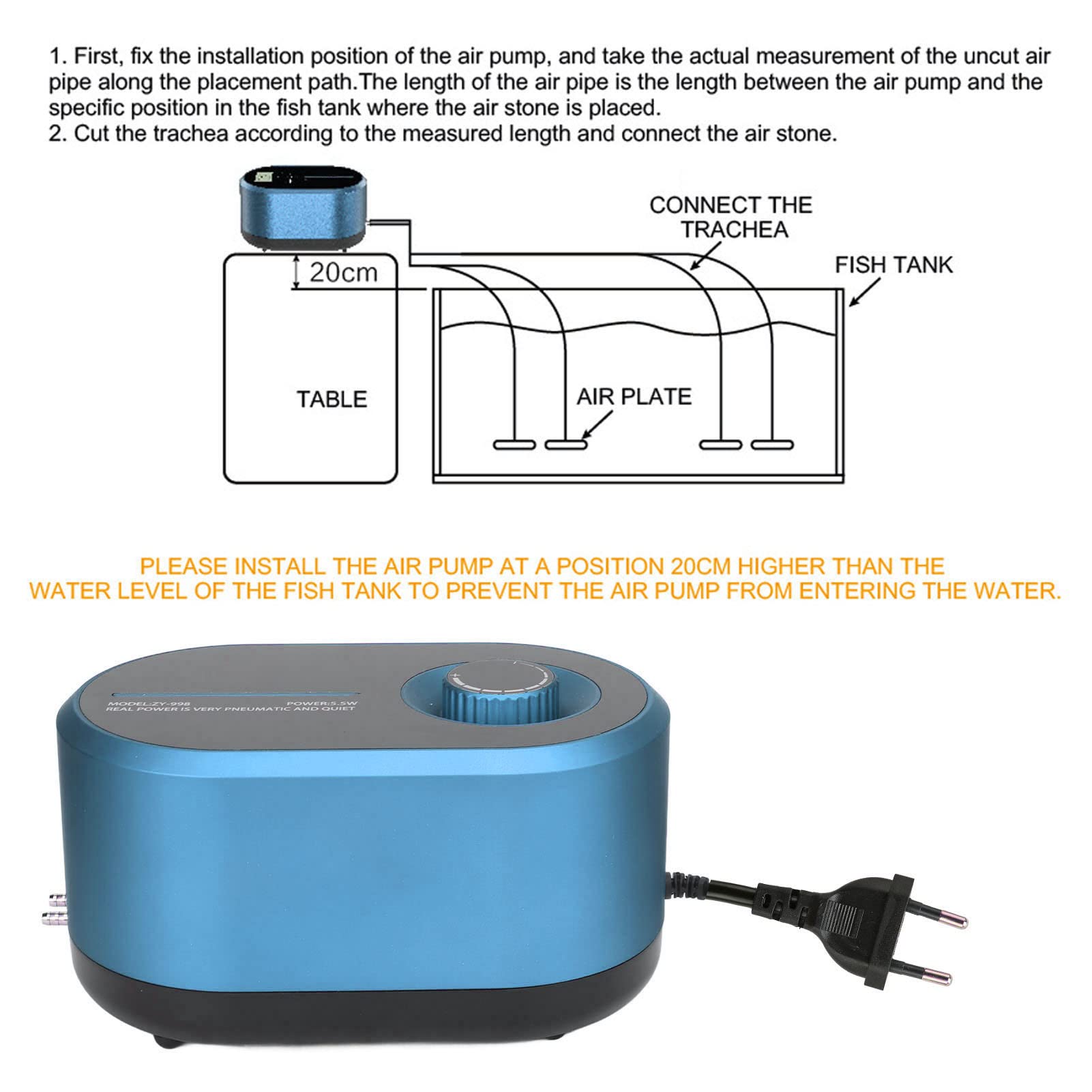 Bomba de Aire Ajustable para Acuario, Gran Flujo de Aire, Segura, Silenciosa, Potente, Profesional, Bomba de Aire Ajustable para Acuario con Discos de Aire, Tees, Mangueras de