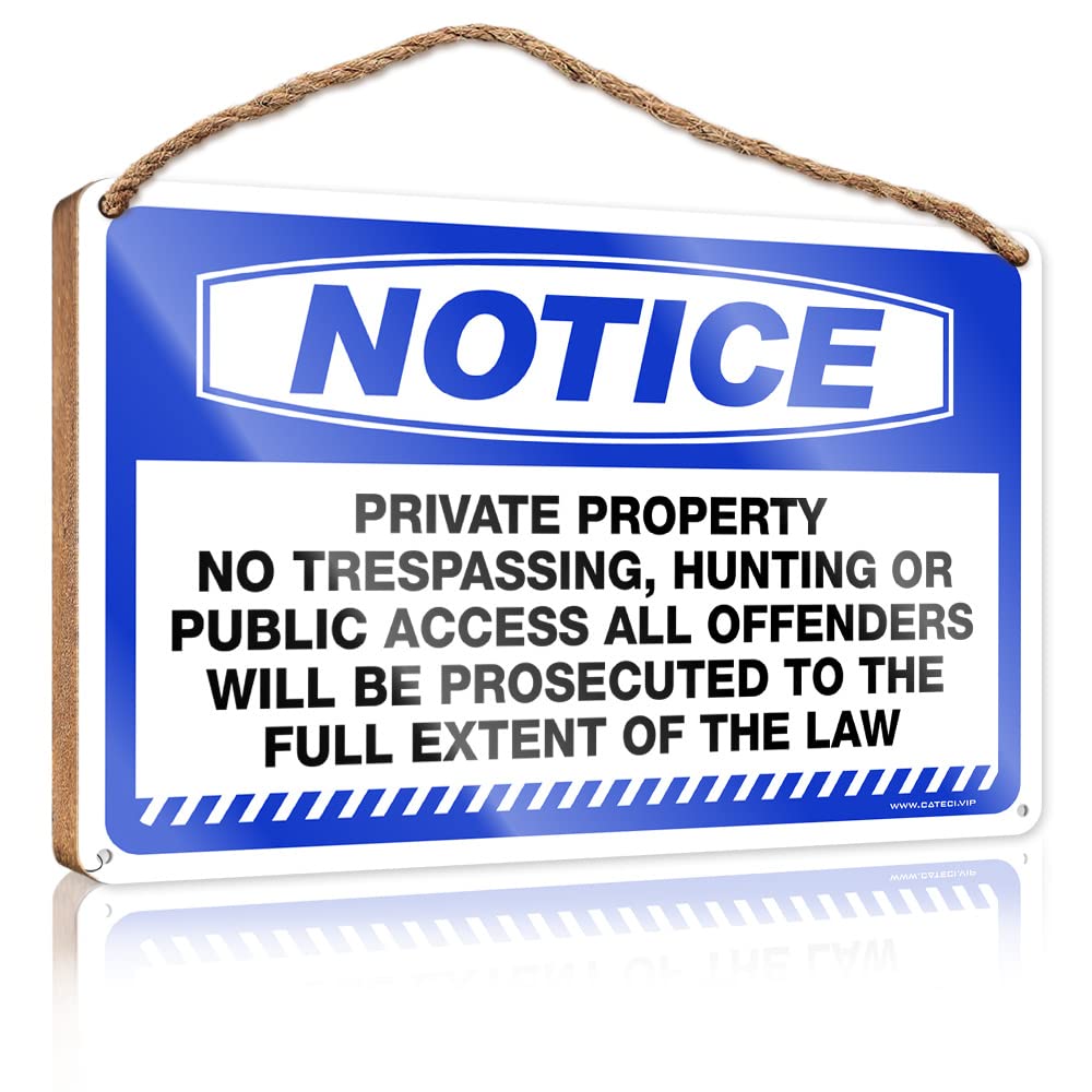 FRINTOXA Farmhouse Hanging Sign Notice Private Property No Trespassing, Hunting Wooden Sign(23X35CM)