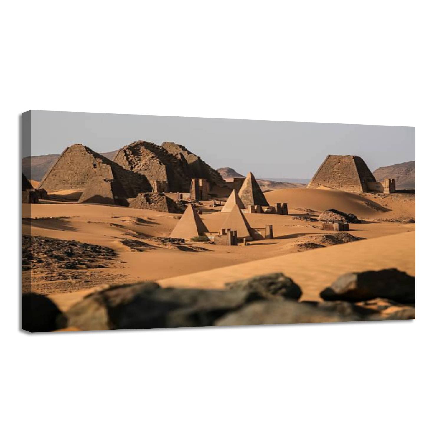 Canvas Wall Art Prints Meroe pyramids sahara desert Sudan Stretched & Framed Large Size Painting Poster Artwork Home Decor for Living Room Ready to Hang 20"x40"