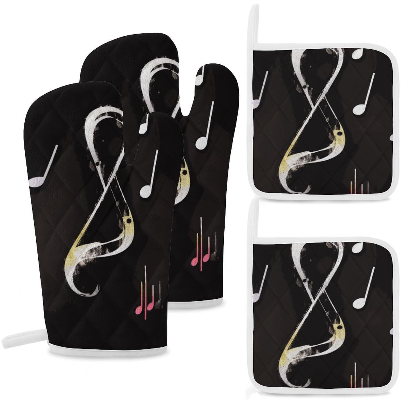 Gants de cuisine et maniques en coton motif musique résistant chaleur x4
