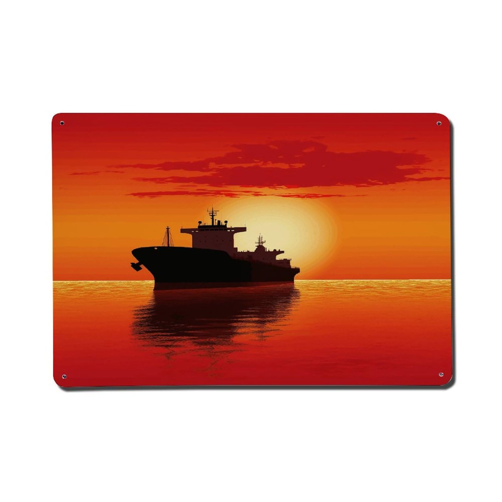 Adfgyerh Style Silhouette Of The Tanker Ship On Red Sunrise Metal Signs Funny, Aluminum Tin Sign Indoor Outdoor Decor, Vintage Signs For Home Office Kitchen Bar Cafe Garden Farmhouse Wall Decor
