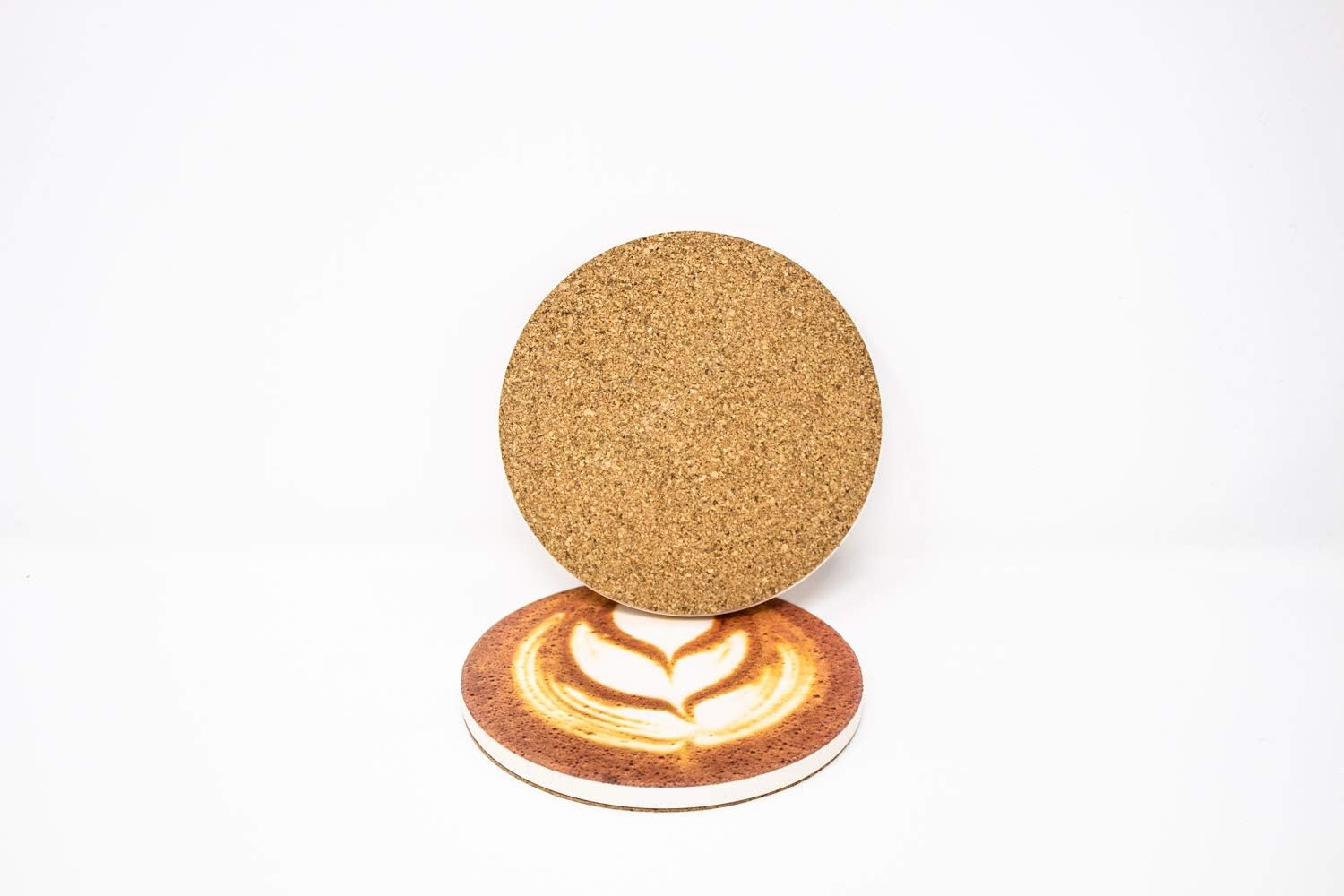 DOLO Coasters for Drinks - Large Absorbent Ceramic Stone With Soft Cork Base Latte Brown, White, Set Of 6 Pack