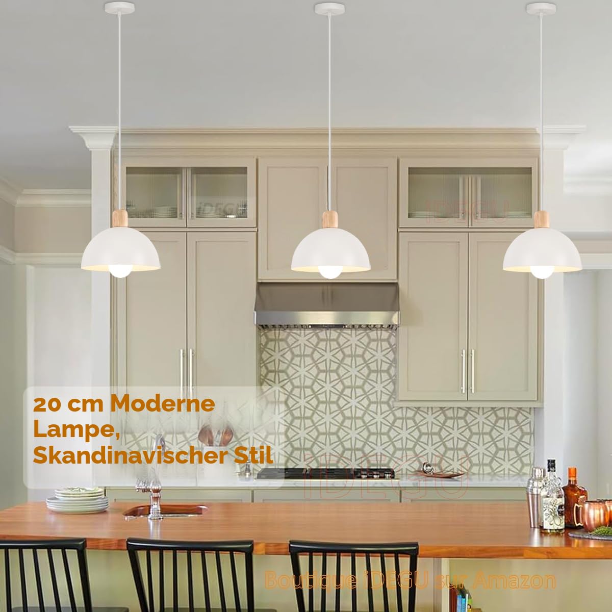 iDEGU Ø20cm Hängelampe Retro E27 LED Hängeleuchte Moderne Skandinavisch Deckenleuchte aus Metall Holz Pendelleuchte für Schlafzimmer Esszimmer Küche Restaurant (Weiß, 1 Stück)