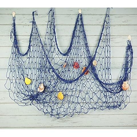 Bilipala Mediterranean Fishing Net Decoration, Fish Netting with Seashell Decor, Nautical Party Decorations, Blue Cover