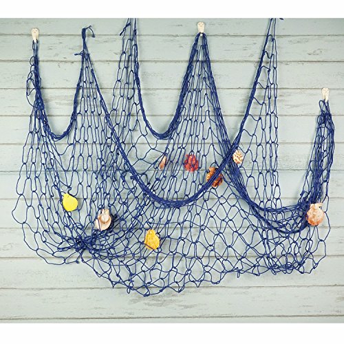 Bilipala Mediterranean Fishing Net Decoration, Fish Netting with Seashell Decor, Nautical Party Decorations, Blue