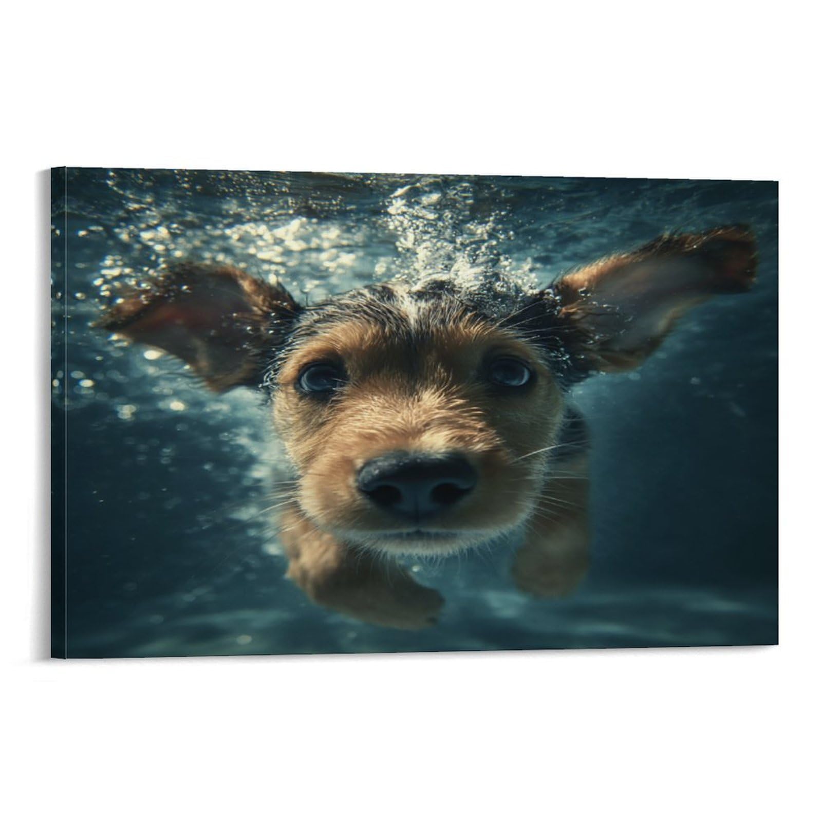 CPLVKWRQJ Dog Single Piece Puppy Swimming Underwater Canvas Artwork - Kitchen Removable Wall Art Multi-Purpose Ready to Hang Decor 12x18inch(30x45cm)