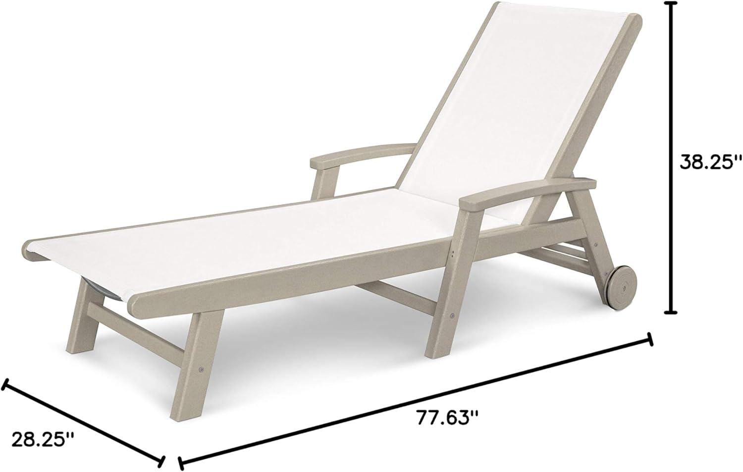 Polywood Coastal Chaise Lounge Sand/White - HDPE Outdoor Pool Lounge Chair - Adjustable Backrest Poolside Patio Furniture - Reclining Sun Lounger
