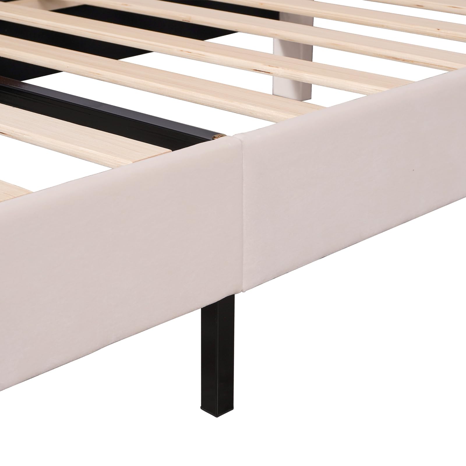 Lit rembourré, Cadre de lit Simple/Double avec tête de lit en Forme de Fleur et sommier à Lattes, pour Adolescente, Fille et Adolescente, Tissu Velours,sans Matelas (Beige, 90x200cm)