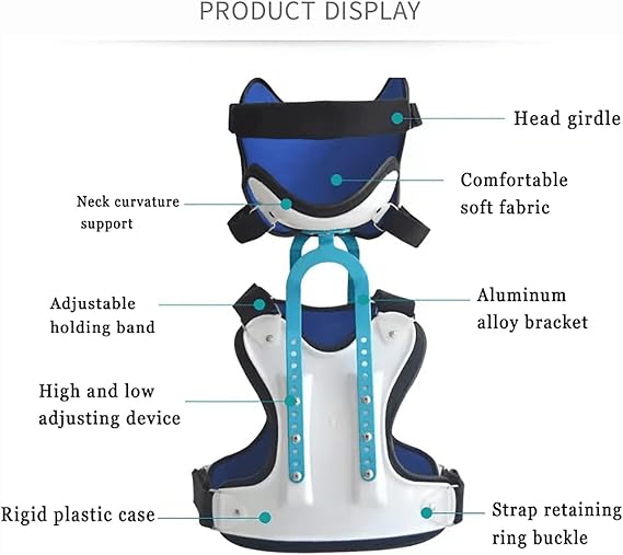 Children Chest Neck Fixation Brace, Kids Cervical Thoracic Orthosis with Jaw Rest and Pillow Rest, Tightness and Height Adjustable, Easy To Detachable and Clean, for Post-op, Pain Relief