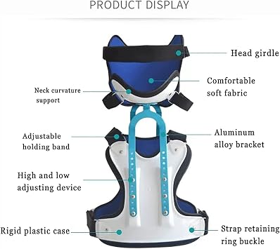 Children Chest Neck Fixation Brace, Kids Cervical Thoracic Orthosis with Jaw Rest and Pillow Rest, Tightness and Height Adjustable, Easy To Detachable and Clean, for Post-op, Pain Relief