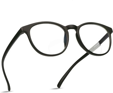 LifeArt Bifocal Reading Glasses with Round Lenses, Blue Light Blocking Glasses for Women Men Black,+0.00/+ 1.00 Magnification
