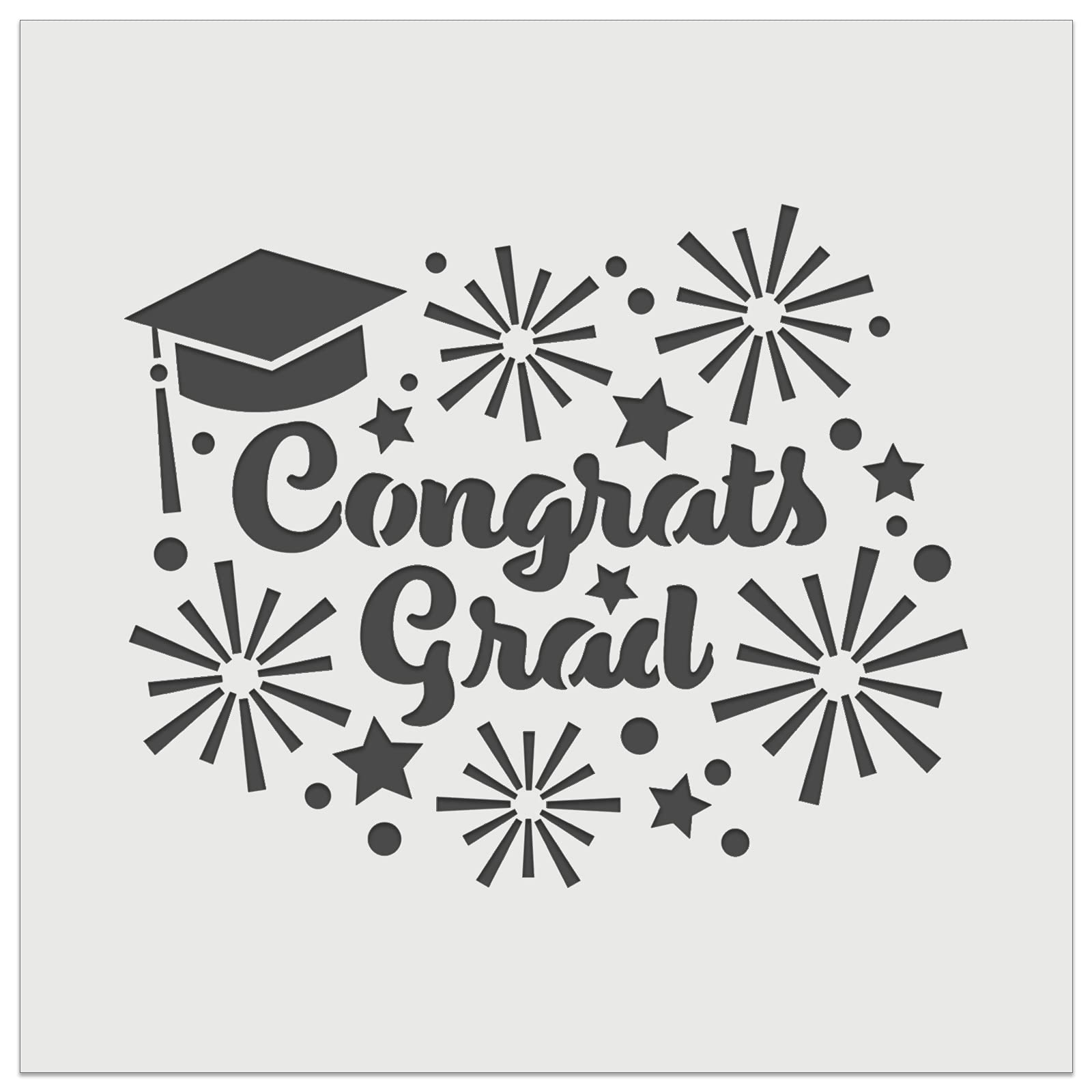 Congrats Grad Graduate Graduation Cap Fireworks Stars Wall Cookie DIY Craft Reusable Stencil - 3.5 Inch