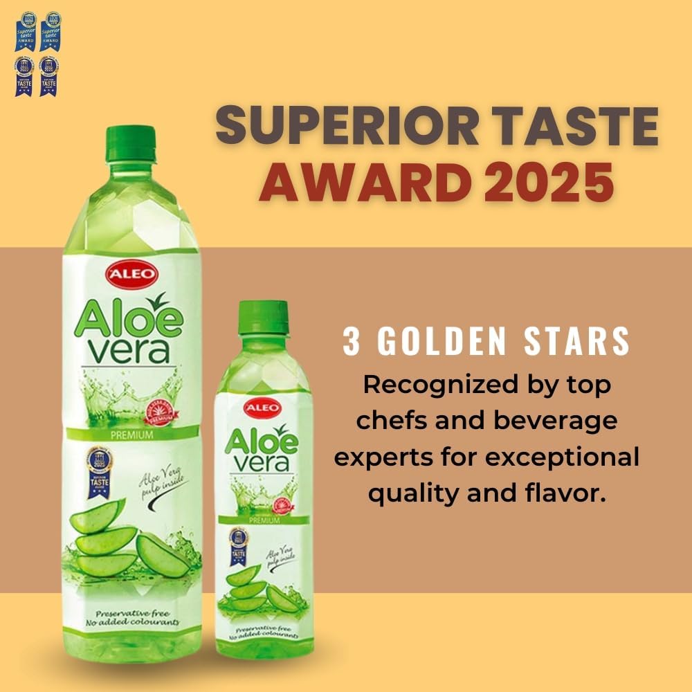 ALEO 0.5L Premium Aloe Vera Drink - Natural, No Preservatives, No Artificial Colors Superior Taste Award 2025