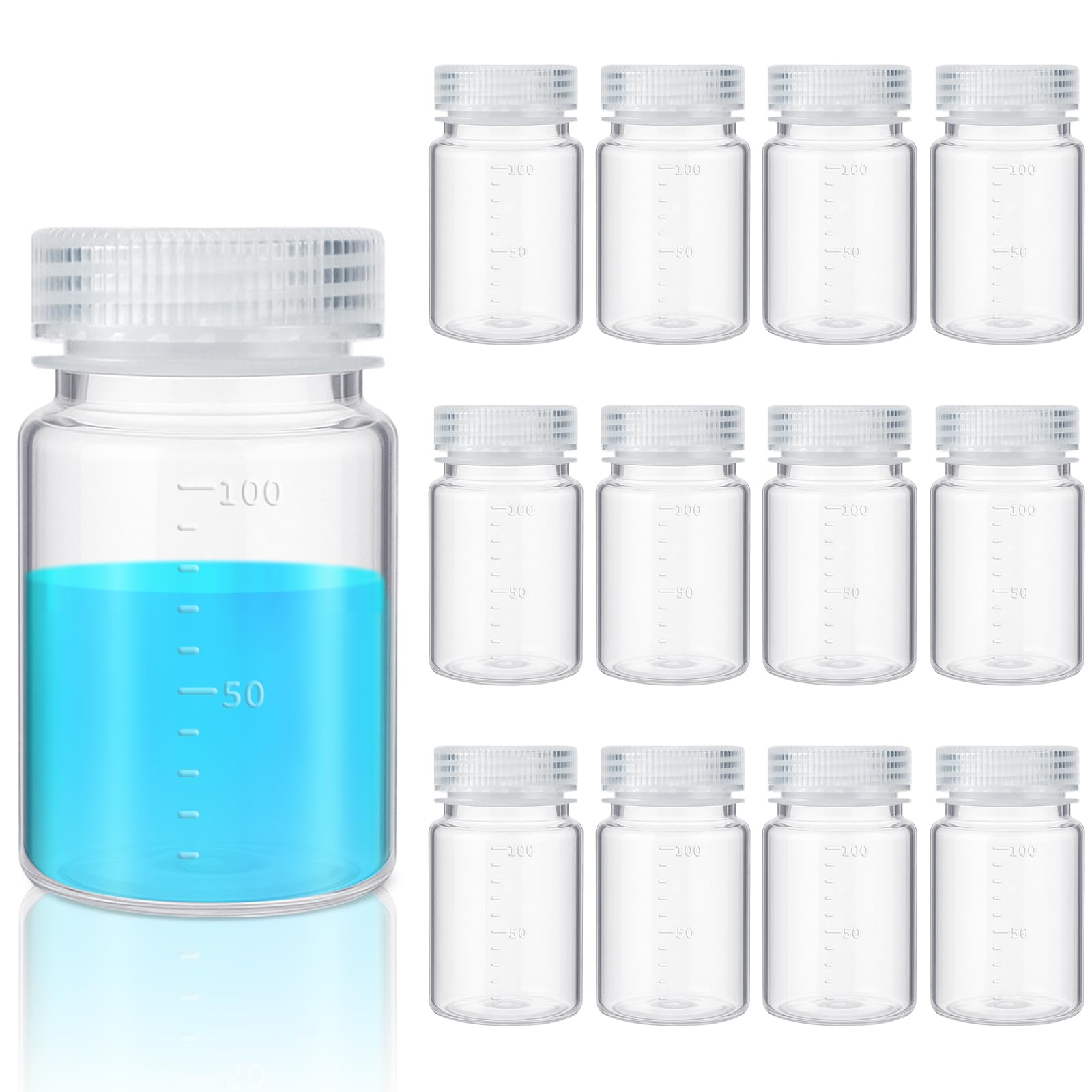 Tatuo 12 Pcs Plastic Sample Bottles with Screw Cap, Liquid Containers with Lid for Lab Reagent Sample Medicine Pill Water Storage, Travel Bottles(